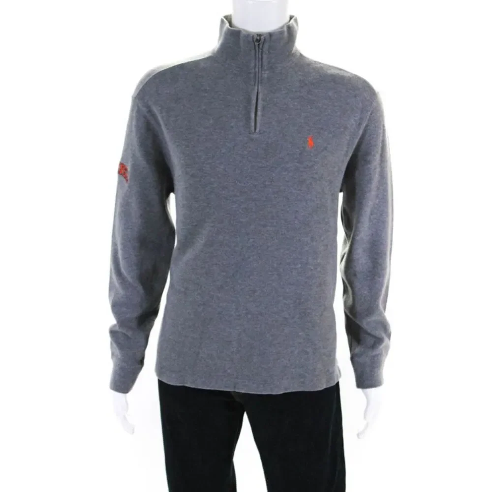 Polo Ralph Lauren Mens Gray Cotton Mock Neck Half Zip Sweater Top Size L